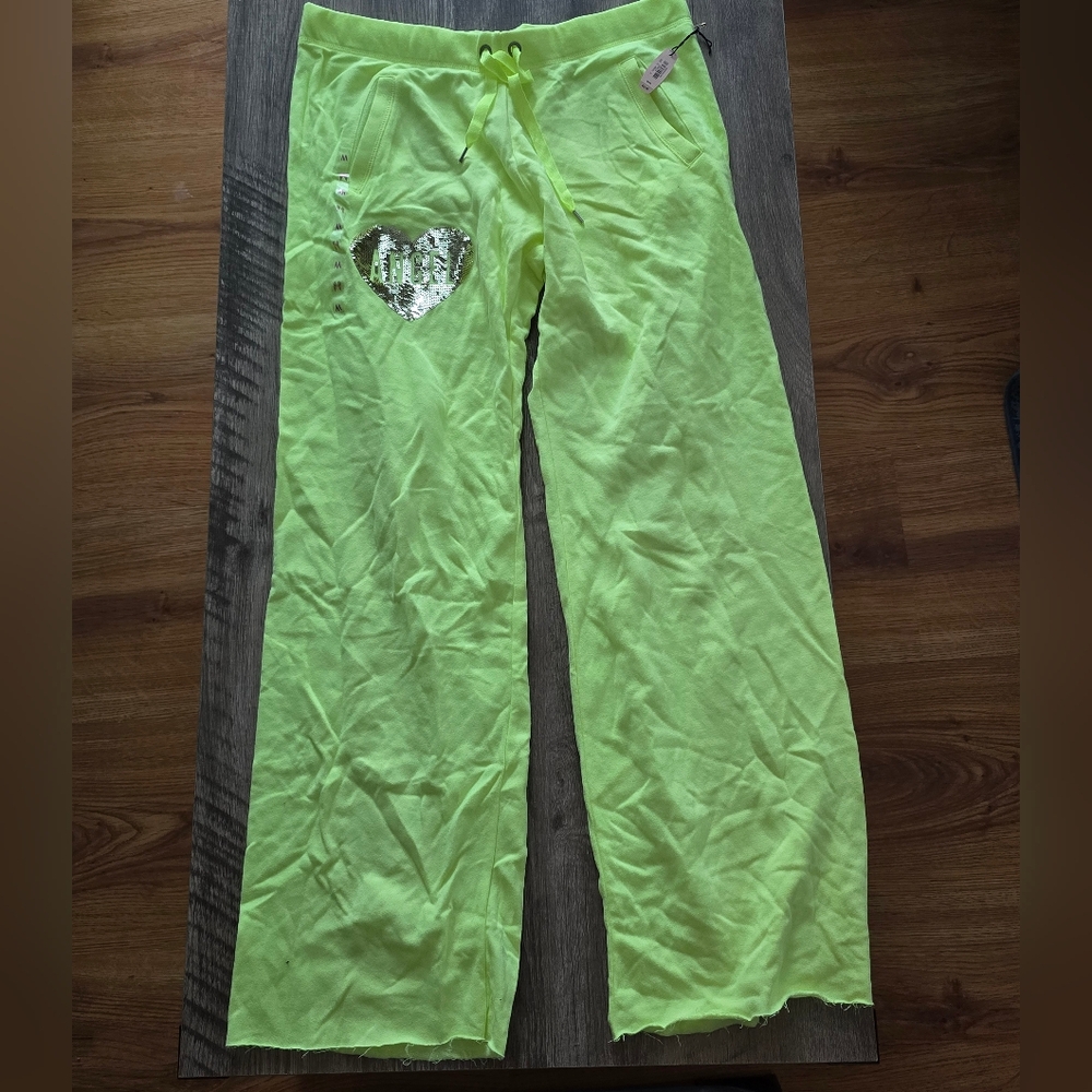 Victoria's Secret Lime Green Lounge Pants with Sequin Heart